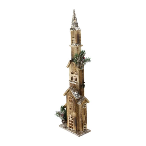 Northlight 27.5" LED Lighted Brown And Cream Church Christmas Decoration 2 Northlight 27.5" LED Lighted Brown And Cream Church Christmas Decoration - Image 2