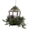 Melrose 20" Brown Rustic Finish Glittered Pine Cones And Jingle Bells Christmas Candle Lantern