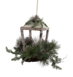 Melrose 20" Brown Rustic Finish Glittered Pine Cones And Jingle Bells Christmas Candle Lantern