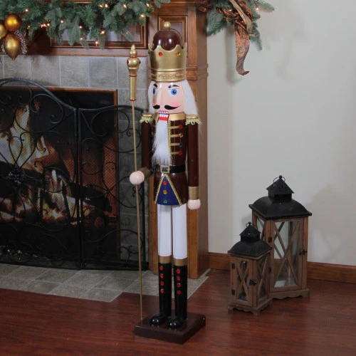 Northlight 48" Burgundy And White Wooden Christmas Nutcracker King With Scepter 2 Northlight 48" Burgundy And White Wooden Christmas Nutcracker King With Scepter - Image 2