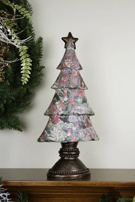 20" Black And Red Victorian Holly Berry Decoupage Christmas Tree Tabletop Decor 1 20" Black And Red Victorian Holly Berry Decoupage Christmas Tree Tabletop Decor