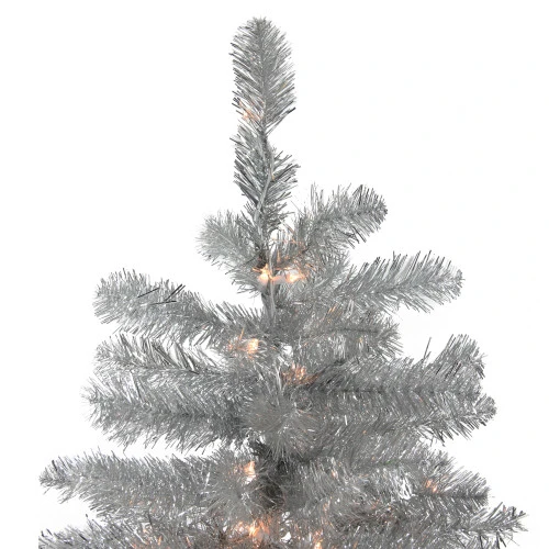Northlight 4.5' Pre-Lit Silver Metallic Tinsel Artificial Christmas Tree - Clear Lights 2 Northlight 4.5' Pre-Lit Silver Metallic Tinsel Artificial Christmas Tree - Clear Lights - Image 2