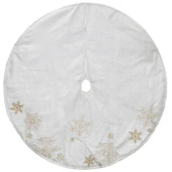 48" White And Gold Snowflake Embroidered Christmas Tree Skirt