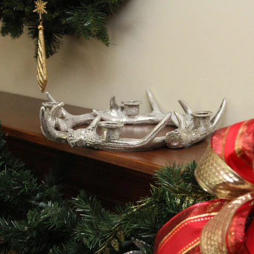 13.5" Silver Glitter Drenched Artificial Deer Antler Christmas Taper Candle Holder 2 13.5" Silver Glitter Drenched Artificial Deer Antler Christmas Taper Candle Holder - Image 2
