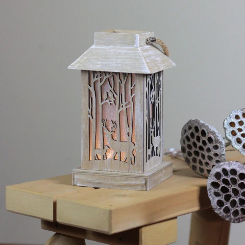 9.5" Lighted Wooden Reindeer With Trees Silhouette Lantern Christmas Decoration 3 9.5" Lighted Wooden Reindeer With Trees Silhouette Lantern Christmas Decoration - Image 3