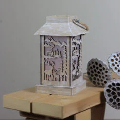 9.5" Lighted Wooden Reindeer And Cabin Silhouette Lantern Christmas Decoration -Christmas Decoration Store gerson 2424920 c 3 26998.1588369193