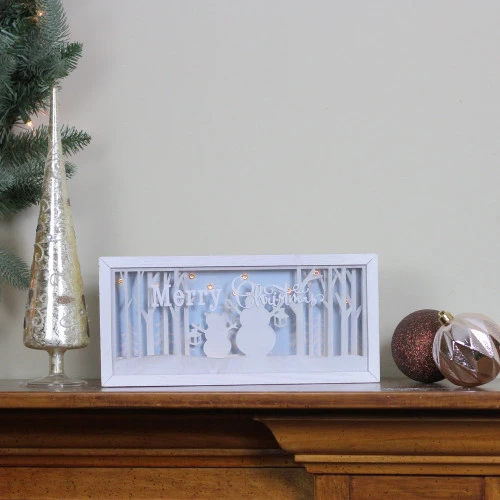 12" Lighted Merry Christmas Snowmen Christmas Shadow Box Decoration 3 12" Lighted Merry Christmas Snowmen Christmas Shadow Box Decoration - Image 3