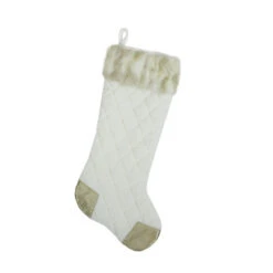 Northlight 20.5" Quilted Cream And Tan Velveteen Christmas Stocking With Faux Fur Cuff