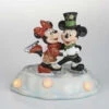 Roman Pre-Lit Black And Red Cloisonne Mickey With Minnie Skating Christmas Figurine 7"