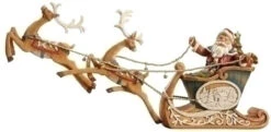 Roman 20" Red And Brown Santa Claus On Sleigh With Reindeer Christmas Figurine - 15634190