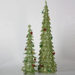 Set Of 2 Lime Green Glitter Mesh Artificial Christmas Tree Tabletop Decors 3'