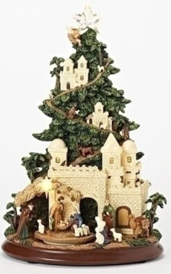 Set Of 2 Musical LED Nativity Tree With Triple Rotation Decorative Figurine 13"
