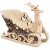 Melrose 9" Beige Reindeer Sleigh With Holly Leaves And Berries Christmas Tabletop Decor