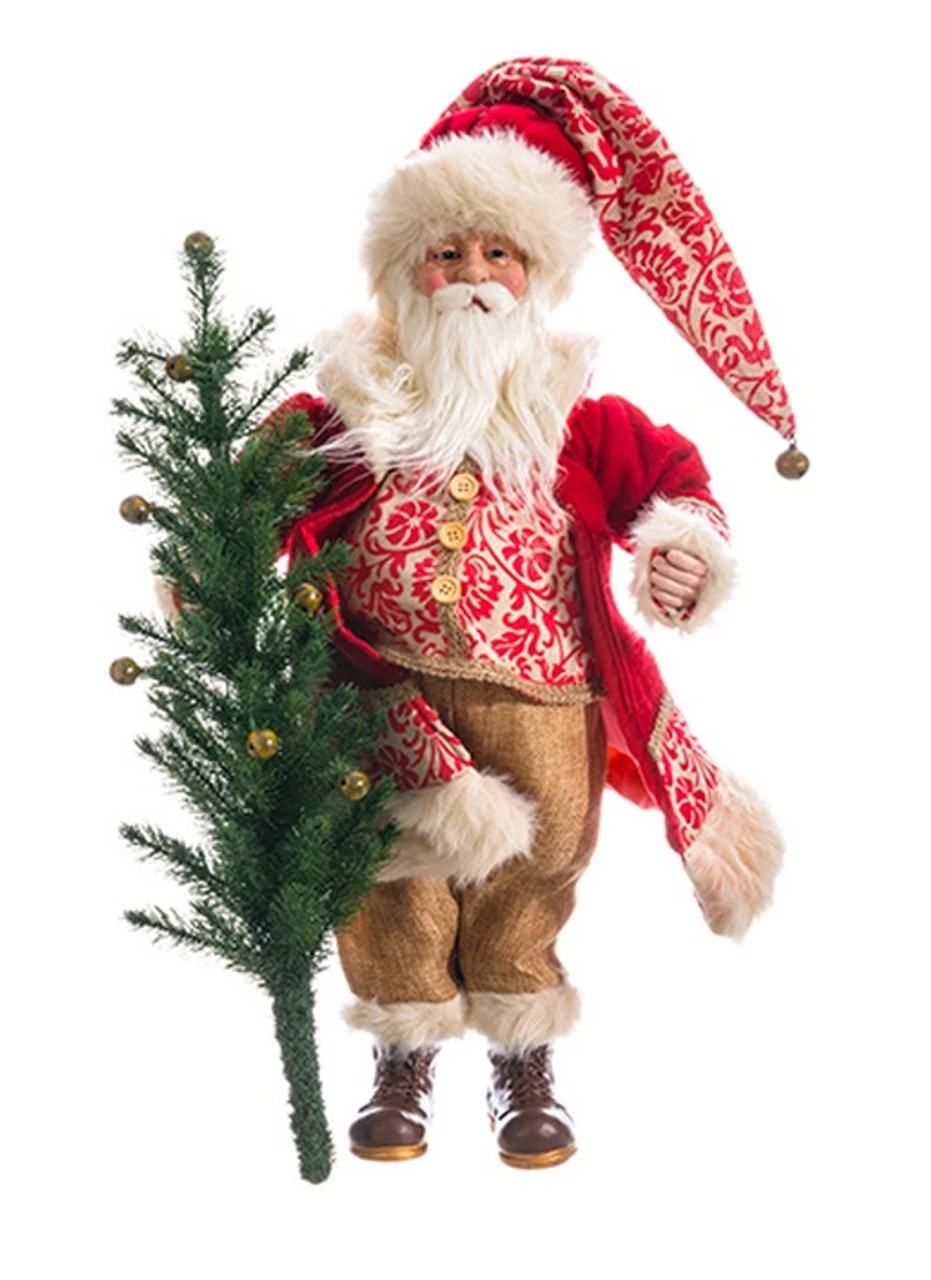 24" Red And White Santa Claus Holding Tree Christmas Tabletop Decor 1 24" Red And White Santa Claus Holding Tree Christmas Tabletop Decor