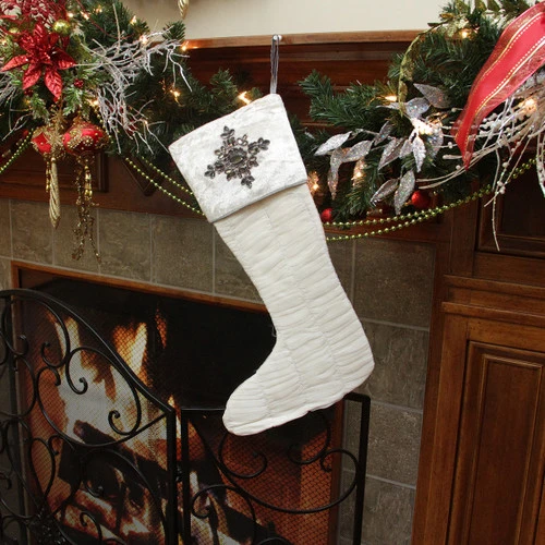 21" White Solid Quilted Christmas Stocking With Beads 2 21" White Solid Quilted Christmas Stocking With Beads - Image 2