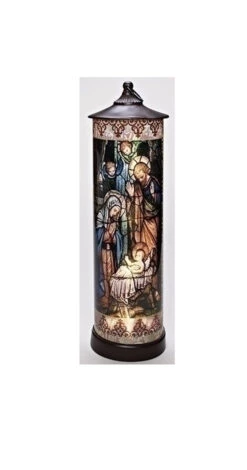 Roman 24” Bronze LED Lighted Stained Holy Family Cylinder Lantern