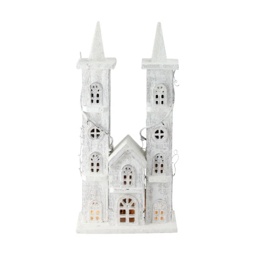 Northlight 15.75" White Pre-Lit LED Snowy Double Tower Church Christmas Decor 1 Northlight 15.75" White Pre-Lit LED Snowy Double Tower Church Christmas Decor