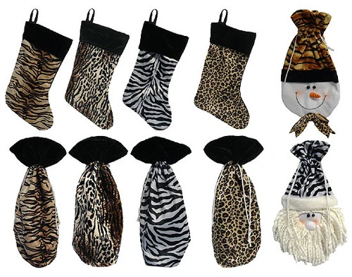 10-Piece Brown Animal Print Christmas Stocking And Wine Gift Bag Set 15" 1 10-Piece Brown Animal Print Christmas Stocking And Wine Gift Bag Set 15"
