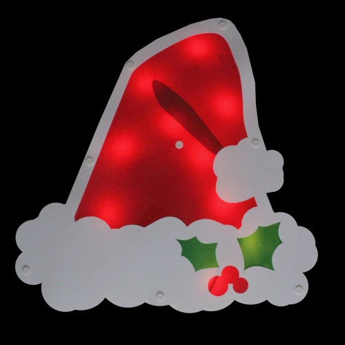 Christmas Central 12.5" Lighted White And Red Santa Hat Christmas Window Silhouette Decoration 2 Christmas Central 12.5" Lighted White And Red Santa Hat Christmas Window Silhouette Decoration - Image 2