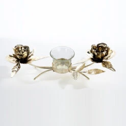 Kurt Adler 10.5" Clear And Gold Rose Christmas Candle Holder