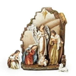 Roman Set Of 7 Joseph's Studio Religious Christmas Nativity Set With Backdrop 12"