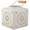 6.75" White Crackle Finish Square Mosaic Cut Out Candle Lantern