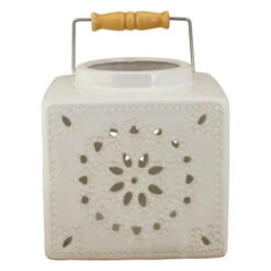 6.75" White Crackle Finish Square Mosaic Cut Out Candle Lantern -Christmas Decoration Store koop2009570204020b 04937.1588417584