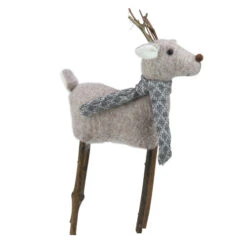 Kurt Adler 13” Tan Brown And Gray Plush Reindeer Christmas Tabletop Decoration