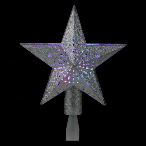 Kurt Adler 9" LED Lighted Sliver Glitter Star Christmas Tree Topper - Multi Lights 2 Kurt Adler 9" LED Lighted Sliver Glitter Star Christmas Tree Topper - Multi Lights - Image 2