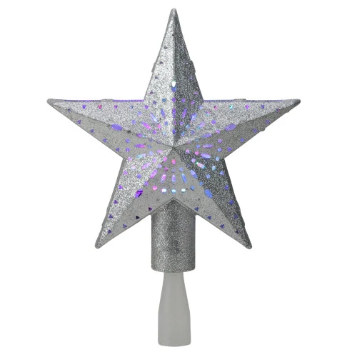 Kurt Adler 9" LED Lighted Sliver Glitter Star Christmas Tree Topper - Multi Lights 1 Kurt Adler 9" LED Lighted Sliver Glitter Star Christmas Tree Topper - Multi Lights