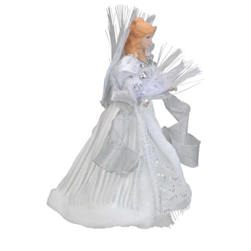 Kurt Adler 12" Silver And White LED Lighted Fiber Optic Angel Christmas Tree Topper 4 Kurt Adler 12" Silver And White LED Lighted Fiber Optic Angel Christmas Tree Topper - Image 4