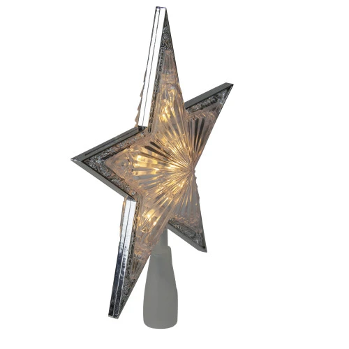 Kurt Adler 11" Lighted Silver Star With Cut-Out Design Christmas Tree Topper - Clear Lights 2 Kurt Adler 11" Lighted Silver Star With Cut-Out Design Christmas Tree Topper - Clear Lights - Image 2