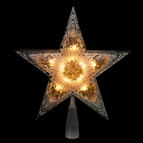 Kurt Adler 11" Lighted Silver Star With Cut-Out Design Christmas Tree Topper - Clear Lights 4 Kurt Adler 11" Lighted Silver Star With Cut-Out Design Christmas Tree Topper - Clear Lights - Image 4