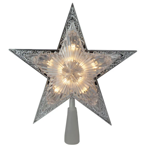 Kurt Adler 11" Lighted Silver Star With Cut-Out Design Christmas Tree Topper - Clear Lights 1 Kurt Adler 11" Lighted Silver Star With Cut-Out Design Christmas Tree Topper - Clear Lights