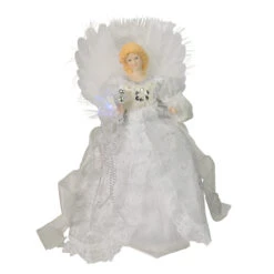 Kurt Adler 12" Elegant White And Silver LED Light Fiber Optic Angel Christmas Tree Topper