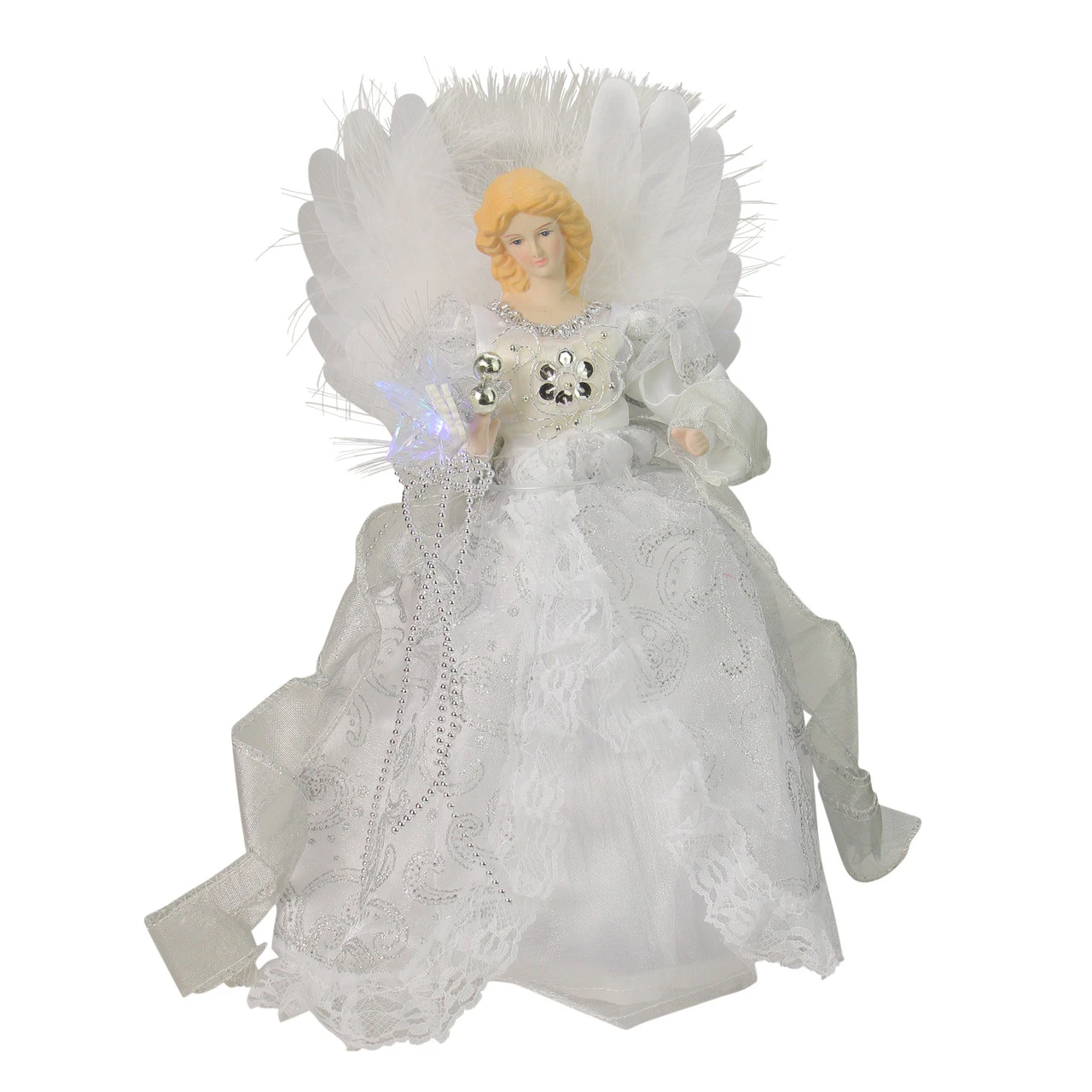 Kurt Adler 12" Elegant White And Silver LED Light Fiber Optic Angel Christmas Tree Topper 1 Kurt Adler 12" Elegant White And Silver LED Light Fiber Optic Angel Christmas Tree Topper