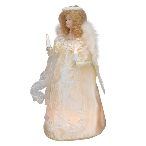 Kurt Adler 12" Lighted Ivory Angel With Halo Christmas Tree Topper - Clear Lights 2 Kurt Adler 12" Lighted Ivory Angel With Halo Christmas Tree Topper - Clear Lights - Image 2