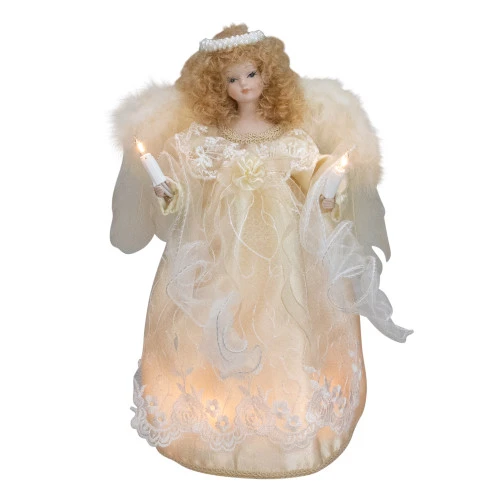 Kurt Adler 12" Lighted Ivory Angel With Halo Christmas Tree Topper - Clear Lights 1 Kurt Adler 12" Lighted Ivory Angel With Halo Christmas Tree Topper - Clear Lights
