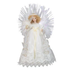 Kurt Adler 14" Lighted White Fiber Optic Floral Angel Christmas Tree Topper - Multi-Color LED Lights