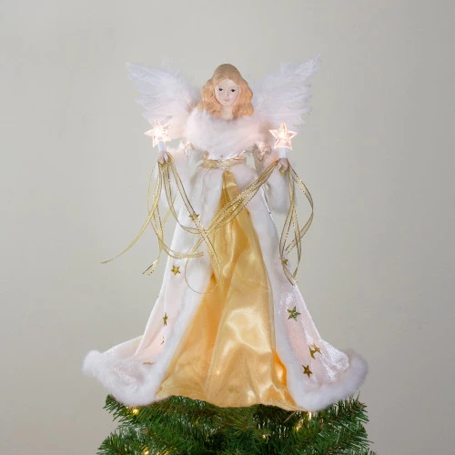 Kurt Adler 16" Lighted Ivory And Gold Angel Christmas Tree Topper - Clear Lights - UL2216 2 Kurt Adler 16" Lighted Ivory And Gold Angel Christmas Tree Topper - Clear Lights - UL2216 - Image 2