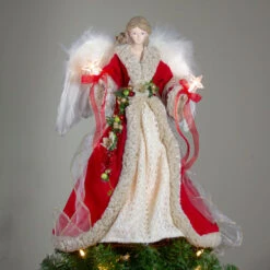 Kurt Adler 16" Red And Ivory Poinsettia Angel Christmas Tree Topper - 33752004 -Christmas Decoration Store ksa ul2218 5 19205.1588405772