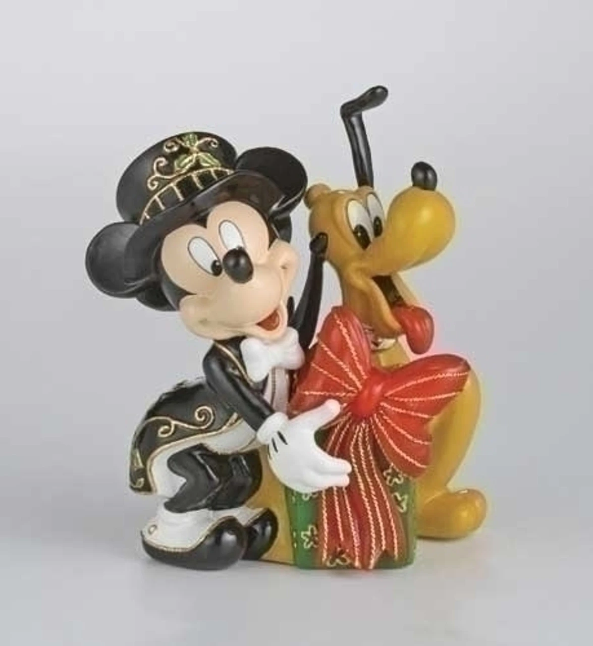 Roman 6" Black Lighted Cloisonne Mickey And Pluto With Gift Christmas Figure 1 Roman 6" Black Lighted Cloisonne Mickey And Pluto With Gift Christmas Figure