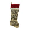 24" Beige And Red Reindeer Feed Sack Christmas Stocking