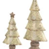 Melrose Set Of 2 Beige And Brown Newspaper Print Tabletop Christmas Tree Decor 15"