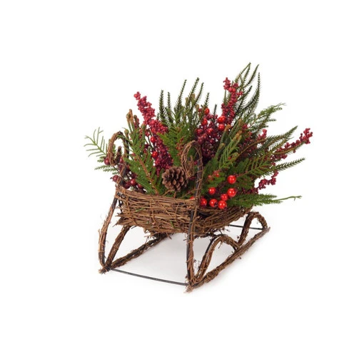 Melrose 17" Red And Brown Mixed Pine Berry Sleigh Christmas Tabletop Decor 2 Melrose 17" Red And Brown Mixed Pine Berry Sleigh Christmas Tabletop Decor - Image 2