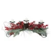 Melrose 30" Red Frosted Berry And Pine Needle Christmas Candle Holder