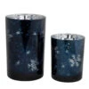 Melrose Set Of 2 Blue And Silver Snowflakes Printed Christmas Candle Holders 7"
