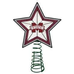 10" Red And White Star NCAA Mississippi State Bulldogs Christmas Tree Topper