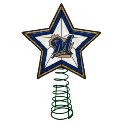 10" Lighted Gold And Blue Star MLB Milwaukee Brewers Christmas Tree Topper