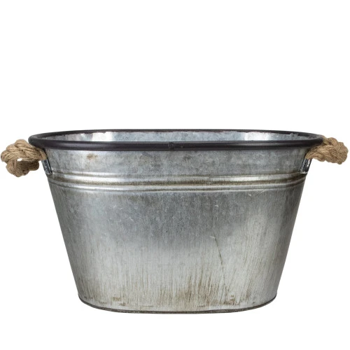 11" Silver Oval Christmas Tree Bucket With Jute Rope 4 11" Silver Oval Christmas Tree Bucket With Jute Rope - Image 4